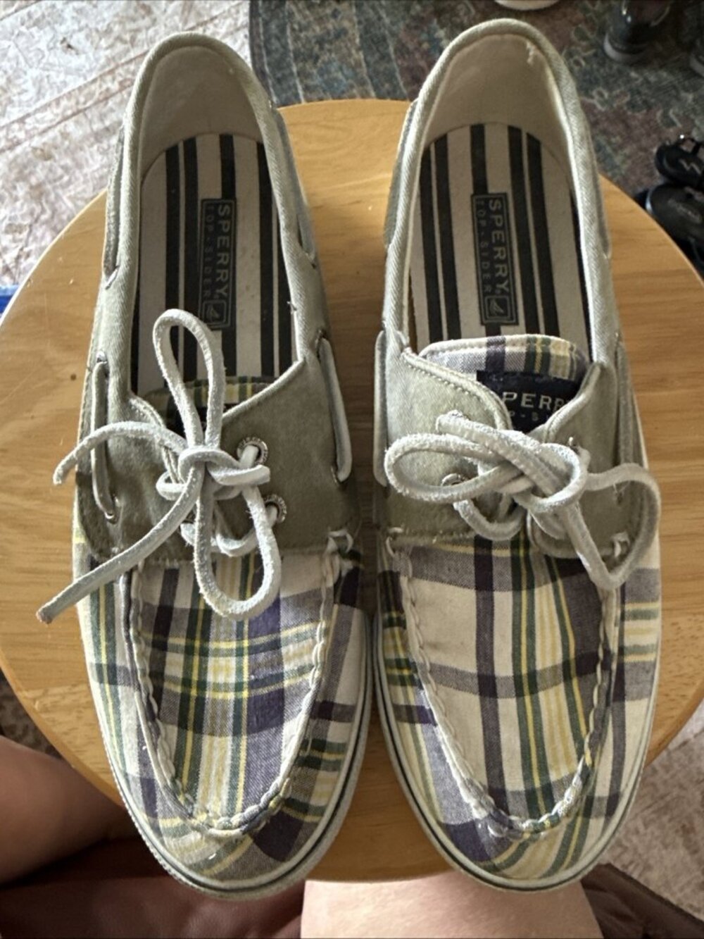Sperry Top-Sider Women's Yellow Green Plaid Boat Shoes Lace Up Comfort 7.5Used